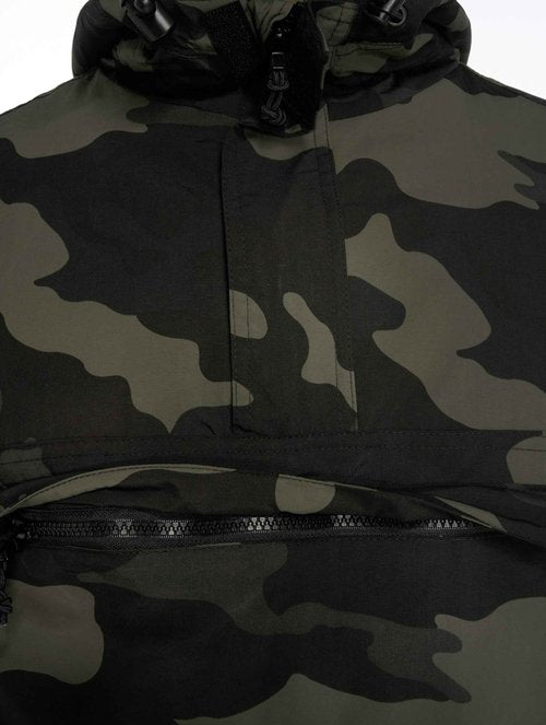 Brandit Individual Wear Men's Fleece-Lined Quarter Zip Windbreaker Pullover - Lightweight Weatherproof Casual Outdoor Jacket, Dark Camo, Small