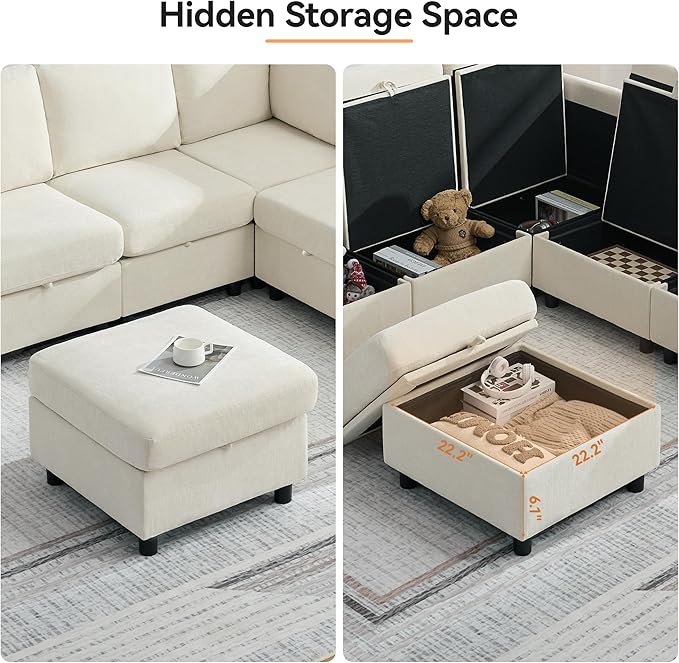 104'' U Shaped Modular Sofa, Sectional Couches with Storage for Living Room, Oversized 8 Seater Cloud Sectional Couch, Chenille Beige