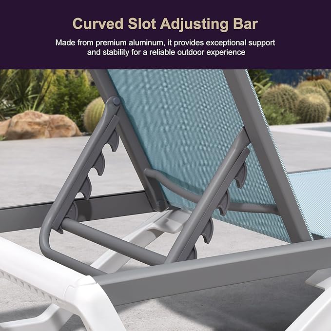 PURPLE LEAF Patio Chaise Lounge Chair Set Outside Aluminum Plastic Stackable Tanning Chairs with Side Table for Pool Sunbathing Beach Deck Outdoor Lounger, Light Blue
