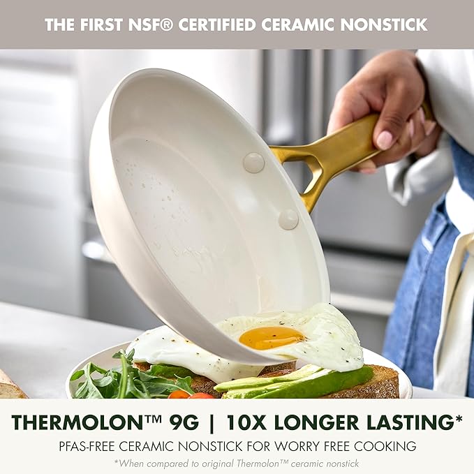 GreenPan Nonstick Reserve Pro 10” & 12” Frying Pan Set, NSF Certified Ceramic, Hard Anodized PFAS-Free Skillets, Stainless Steel Handles, Oven & Dishwasher Safe, Cream White