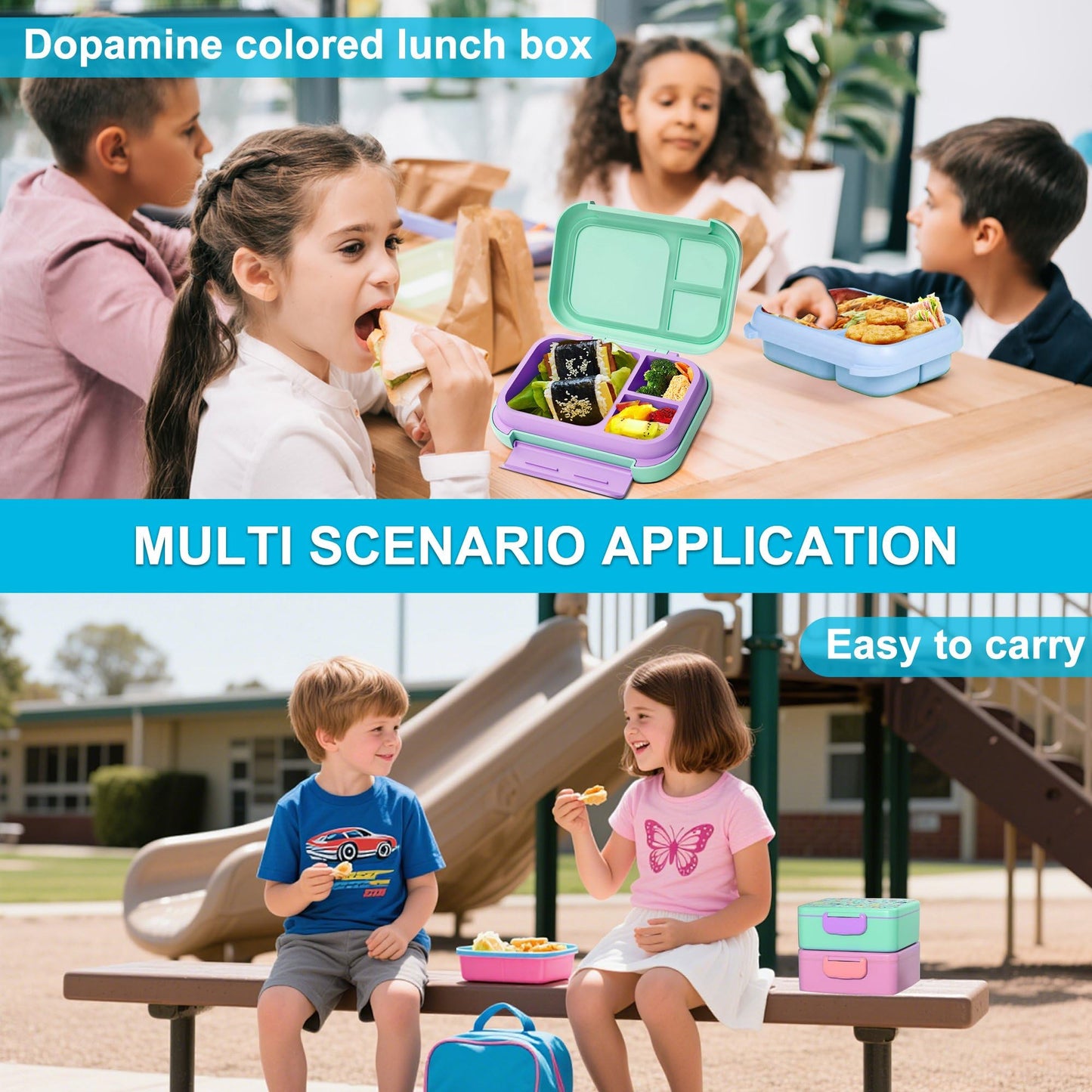 Kids Bento Lunch Box, 5-Compartment Leakproof Container with handle Movable Snack Box BPA-Free, Dishwasher & Microwave Safe Utensils Included for Kids/Adults | School, Office & Travel | Pink