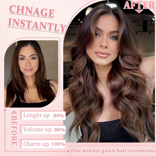 Clip in Hair Extensions Real Human Hair Clip in Extensions for Women Seamless Invisible Chocolate Brown Natural Remy 100% Human Clips ins Extension 8pcs Double Weft 20 inch 3.7oz/105g