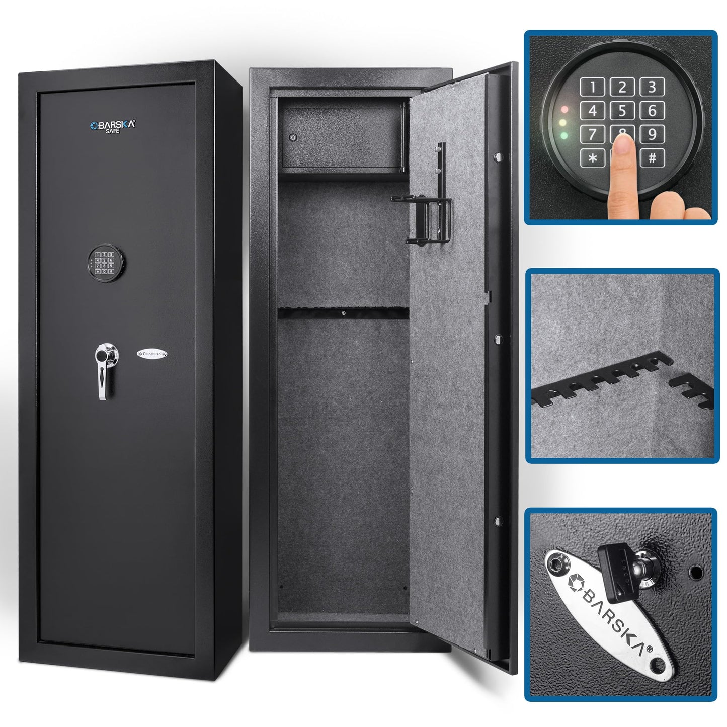Barska 7.87 Cu Ft DOJ Certified Digital Keypad Rifle Safe – 14 Rifle & 2 Handgun Capacity, 3-Point Deadbolt, Anti-Pry Hinges, Silent Access, Backup Keys, Mounting Hardware