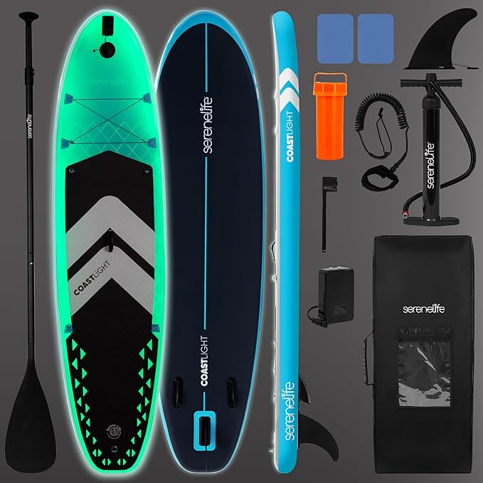 SereneLife Inflatable Stand Up Paddle Board, Wide Stable Design with Non-Slip EVA Deck Pad, Includes Premium SUP Accessori...