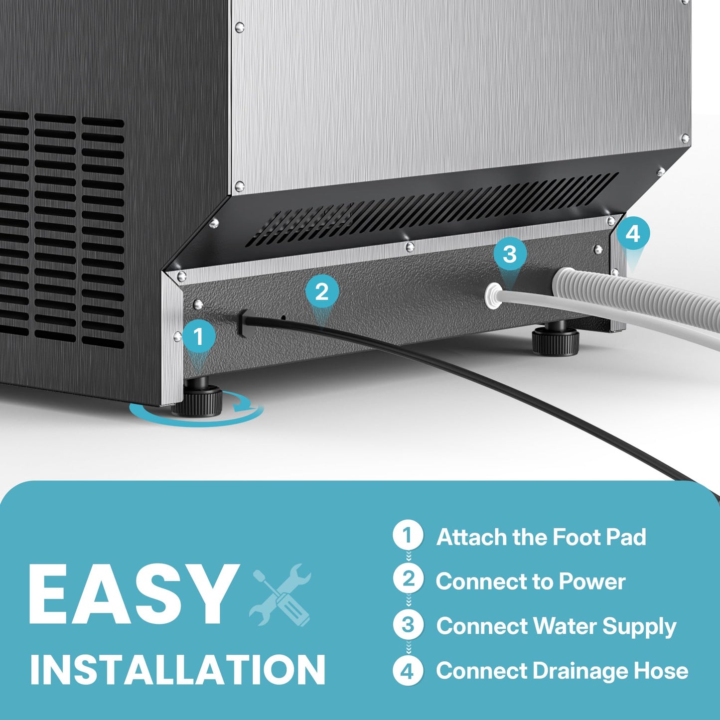 Manastin Commercial Ice Maker, 120lbs/24H Large Ice Machine, 33lbs Storage Capacity, 50 Ice Cubes/15 Mins, Under Counter Ice Maker with Water Filter, Self-Cleaning, Timer, for Home & Bar
