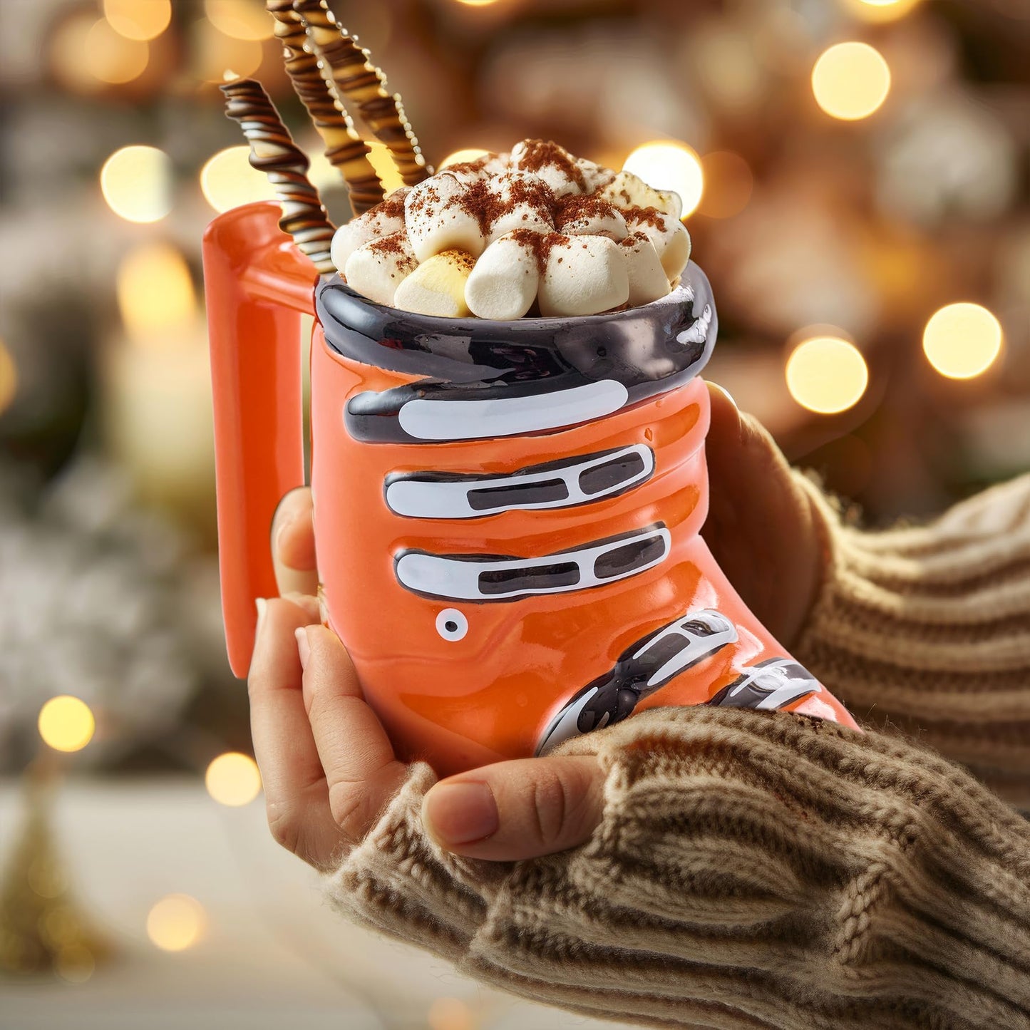 Burns Glass Creative Ski Boot Coffee Mug, 16 Oz Ceramic Mug with Large Handle, Novelty Coffee Cup for Home Office Funny Mugs, Dishwasher Safe, Cute Decoration Mug Gifts for Ski Lovers Skiers Friends