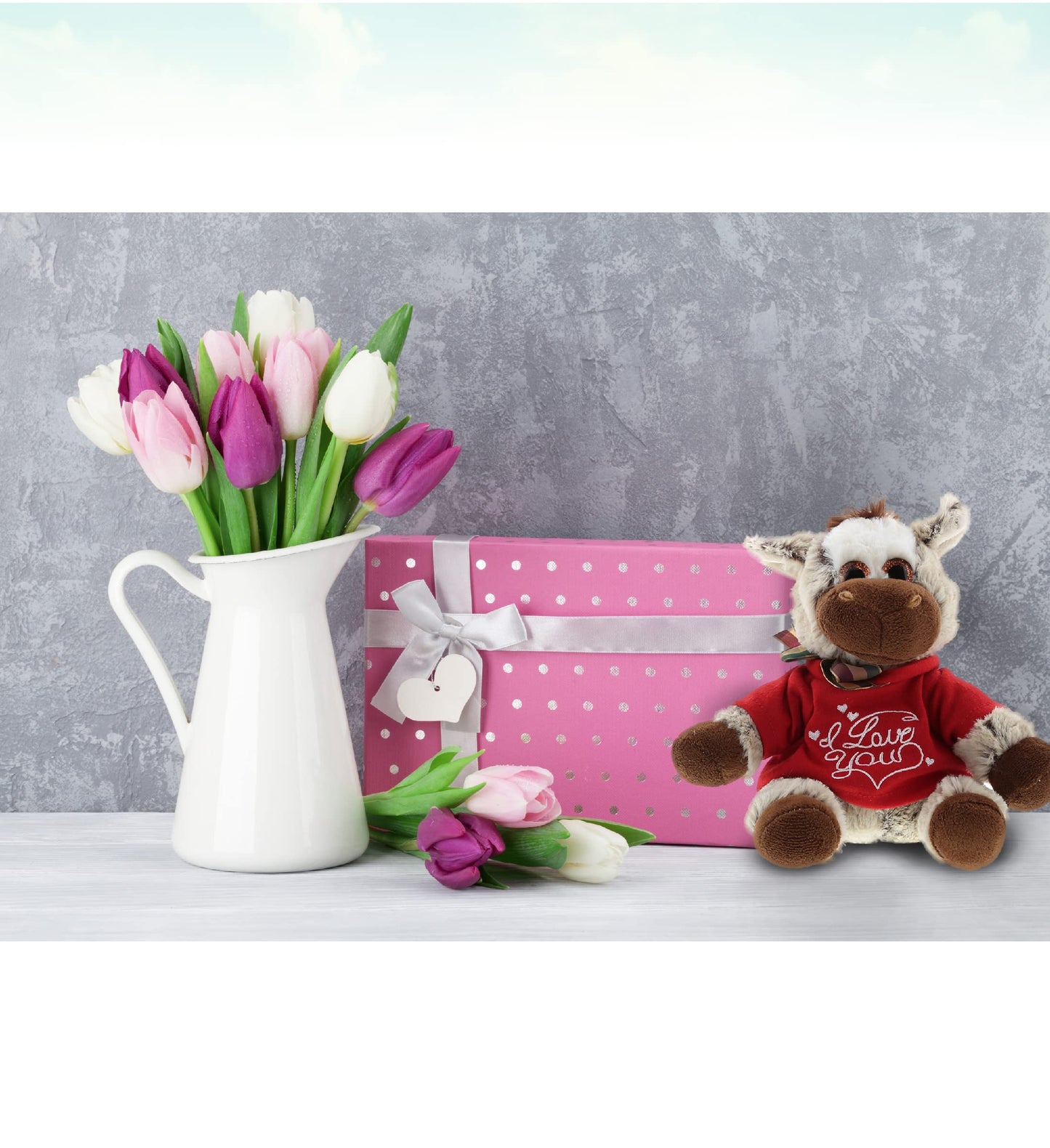 DolliBu I Love You Valentine Plush Floppy Donkey - Cute Stuffed Animal with Red Shirt and Name Personalization Gift for Valentines Day, Birthday, Anniversary, Romantic Date - 6.5 Inches