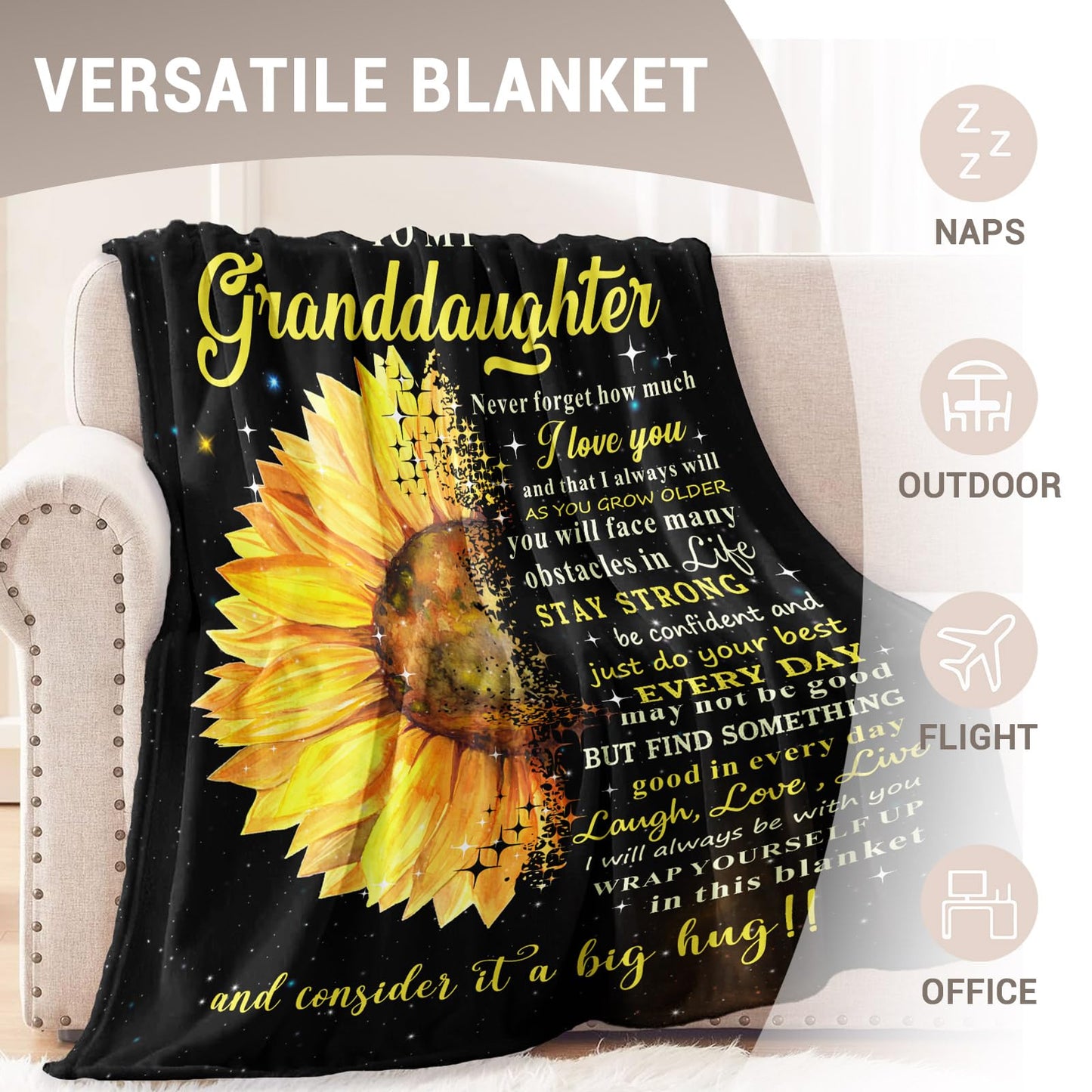 KJACGAD Granddaughter Gifts from Grandma, Birthday Gifts for Granddaughter, Granddaughter Gifts, Granddaughter Gifts from Grandparents Throw Blankets 60" x 50"