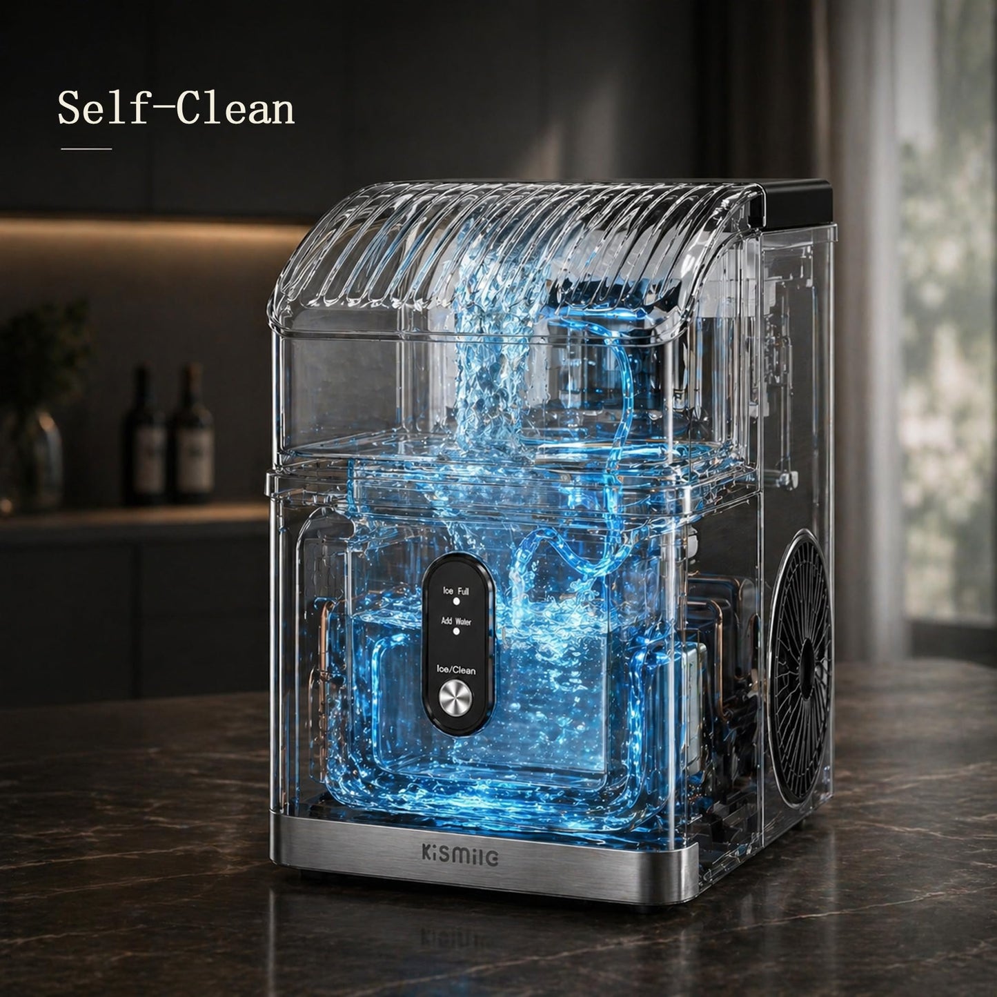 Kismile Nugget Ice Maker Countertop, Sonic Ice Maker with 35Lbs/24H, First Ice in 7 Mins, 1.2L Water Tank, Ice Basket Holds 2.2Lbs, Self-Cleaning Pebble Ice Machine for Home Kitchen Office Bar(Silver)