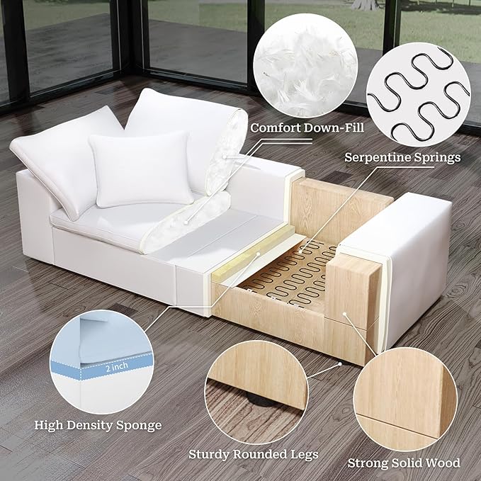 Intuition Decor Cloud Modular Sectional Sofa,78.6" V Shape 3 Seater with Corner Down Filled Comfy Sofa,Modern Deep Seat Cloud Couch,Detachable Couch Cushion Covers for Living Room,White