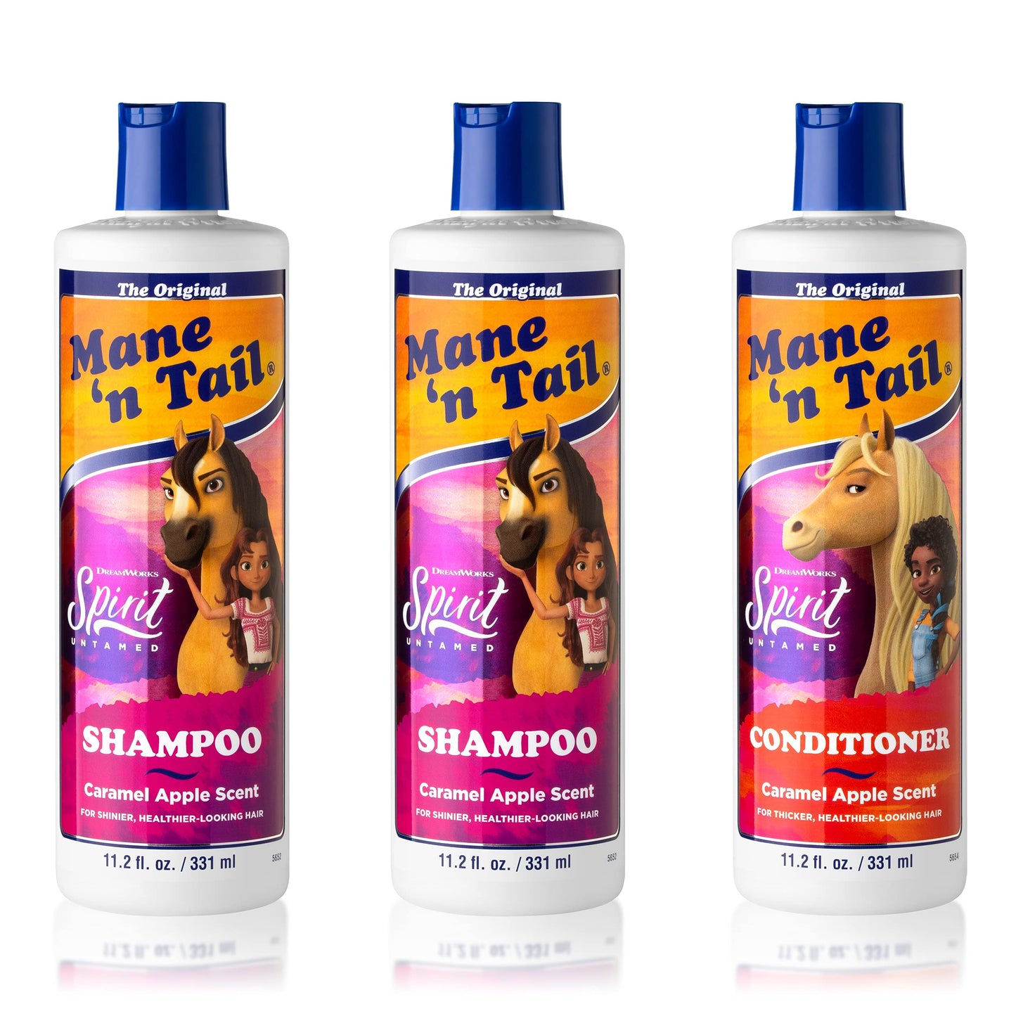 Mane 'n Tail Spirit Untamed Shampoo (2-Pack) & Conditioner (1-Pack) - Caramel Apple Scented, Gentle Coconut Oil Formula for Soft
