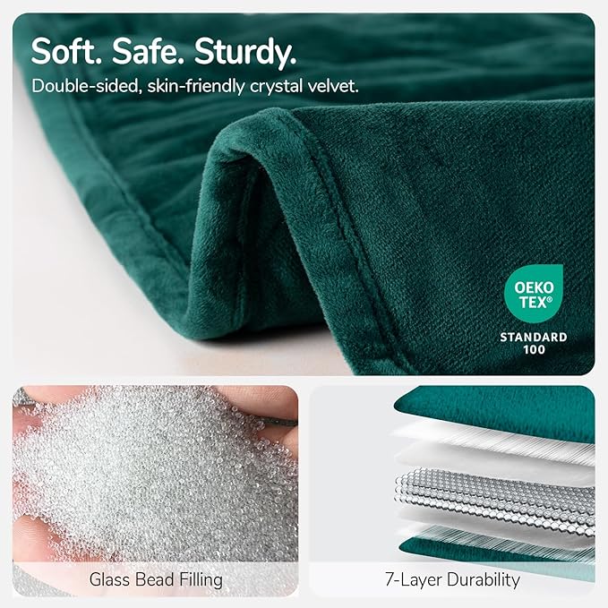 Kaisa Weighted Lap Blanket 7 lbs 41" x 53", Cozy Luxury Crystal Velvet Small Weighted Blanket for Adults, Portable Travel Weighted Blanket for Relaxation, All-Season Blanket, Machine Washable, Green