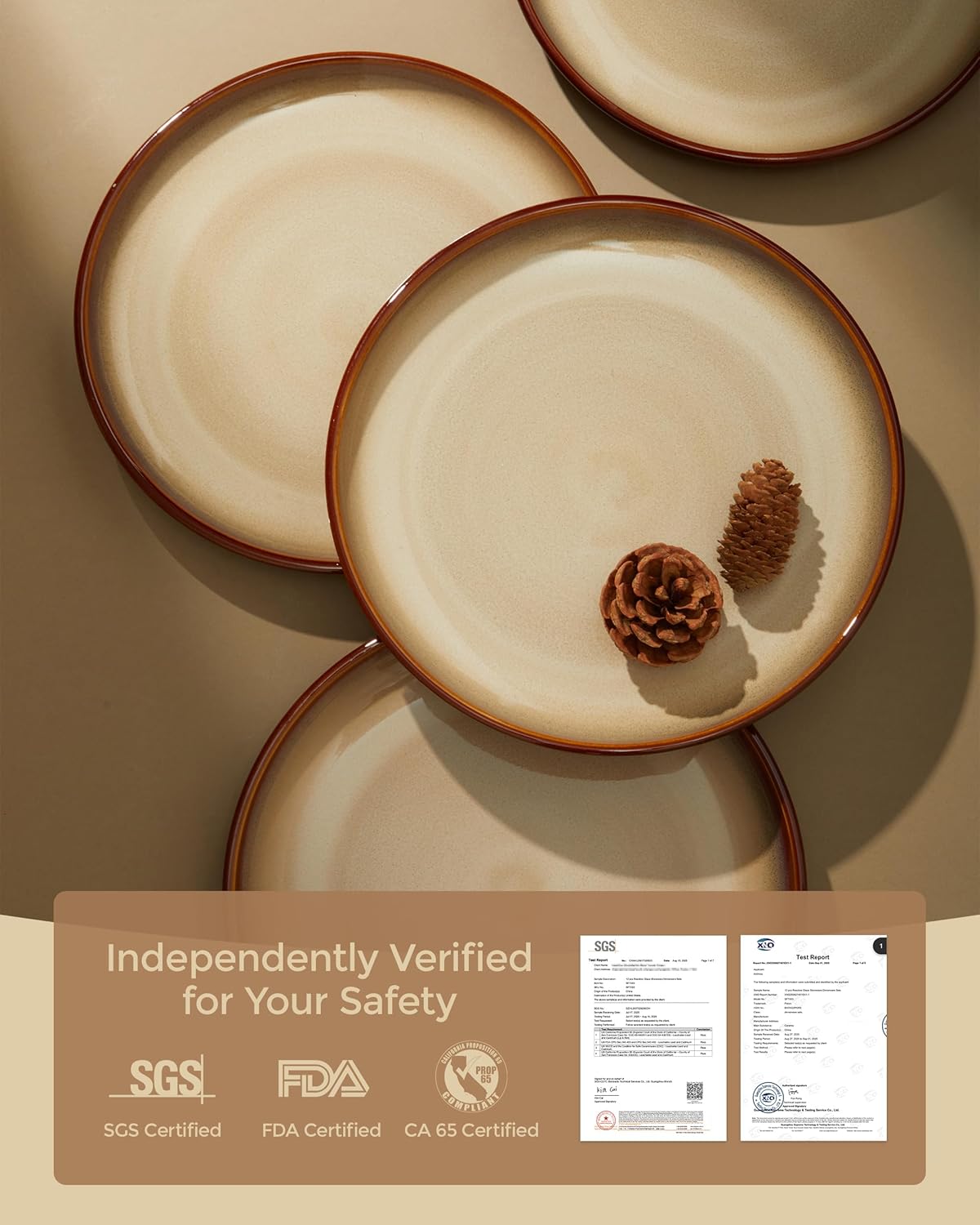 Stoneware Dinnerware Sets, Ceramic Plates and Bowls Set, Microwave & Dishwasher Safe Kitchen Dish Set, Modern Dinner Salad Plates | Cereal Bowls for 4, Dishware Sets Brown Yellow