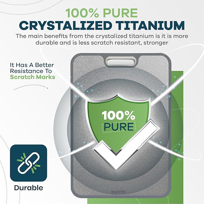 Titanium Cutting Board for Kitchen, Double Sided, Pure TA1 Titanium/Wheat Straw pp, Dishwasher Safe, Hardened Crystallized Surface, Eco-Friendly, Large Cutting Board, 15” x 11”