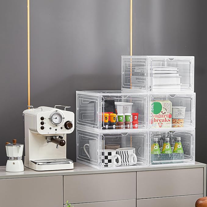 18 Pack Storage Bins with Lids, Plastic Storage Containers with Magnetic Door, 19 Qt Stackable Clear Storage Box for Home, Office Organizing