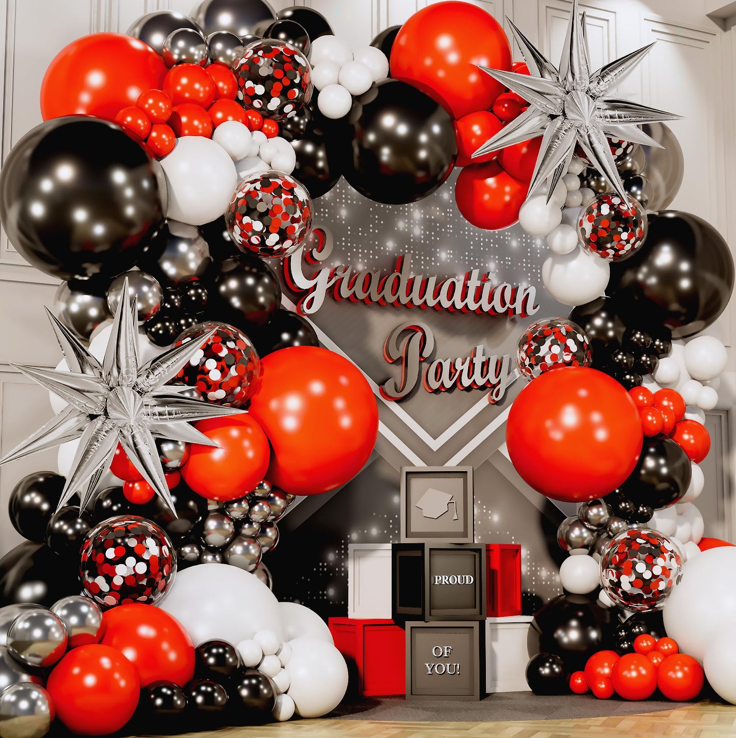 ALL-IN-1 Red Black and White Balloon Arch Kit for Red and Black Birthday Party Decorations – Reds and Blacks Balloons for White Black and Red Balloon Garland Kit – Graduation Black and Red Balloons