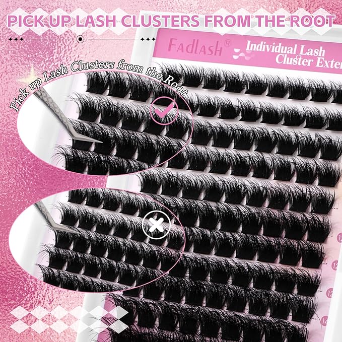 FADLASH Lash Cluster Eyelash Extensions 8-16mm Individual Cluster Lashes D Curl DIY Lash Extension Clusters 3D Effect Eyelash Clusters Volume (Y01-3D-Mix8-16)