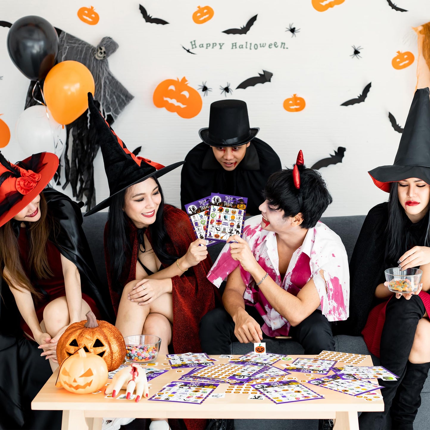 Yoqipati 45PCS Halloween Bingo Game Cards for 24 Players Halloween Bingo Games for Family and Large Group Parties Halloween Party Favors