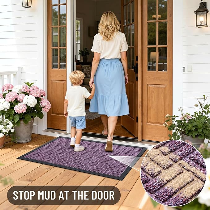 OLANLY Front Door Mat Outside Entrance 47x17, Absorbent, Heavy Duty Sturdy Natural Rubber Doormat Indoor Outdoor, Non-Slip, Stain and Fade Resistant, Low Profile Floor Mat for Entryway, Violet