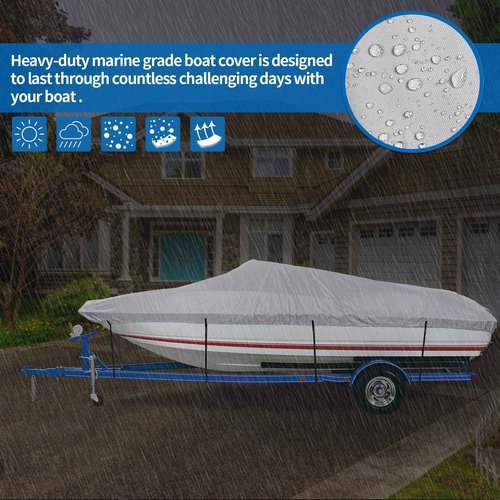 iCOVER Trailerable Boat Cover with Support Pole- 20'-23' Heavy Duty Waterproof Tarp Covers, Fits V-Hull, Fish&Ski, Pro-Style, Fishing, Runabout, Bass Boats, up to 20ft-23ft Long X 100" Wide