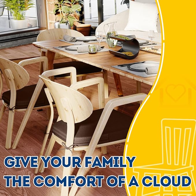 AAAAAcessories D-Shaped Chair Cushions, 2" Thick Dining Chair Pads with Ties and Removable, Machine-Washable Cover, 17" x 16", Brown