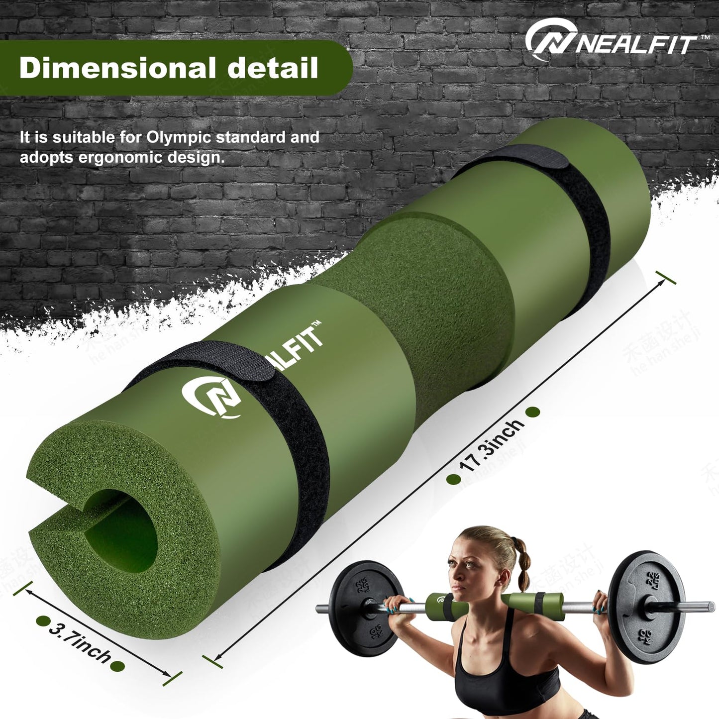NEALFIT Barbell Pad Squat Pad for Squats—Squat Bar Pad—Great for Weightlifting,Lunges and Hip Thrusts—Foam Sponge Pad—Fit Standard and Olympic Bars Perfectly (Army Green)