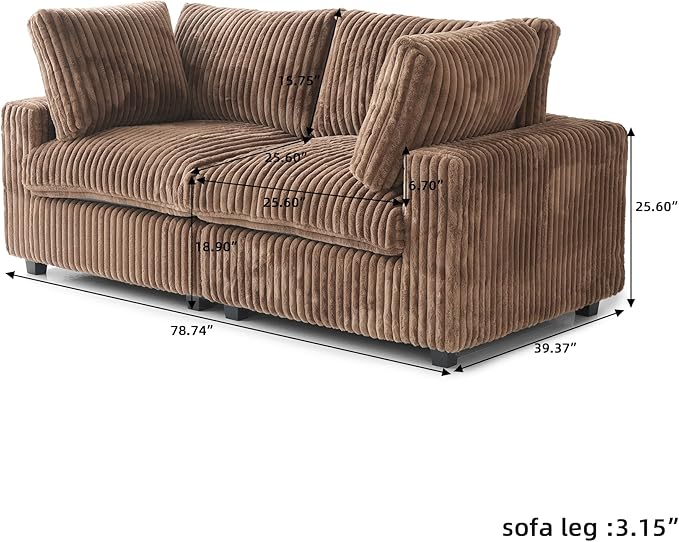 WJShome Cloud Modular Sectional Sofa,78" Plush LoveSofa Couch for Living Room,2 Seater Comfy Couch Deep Seat Couches,Sofa Covers Washable&Replaceable (Brown)