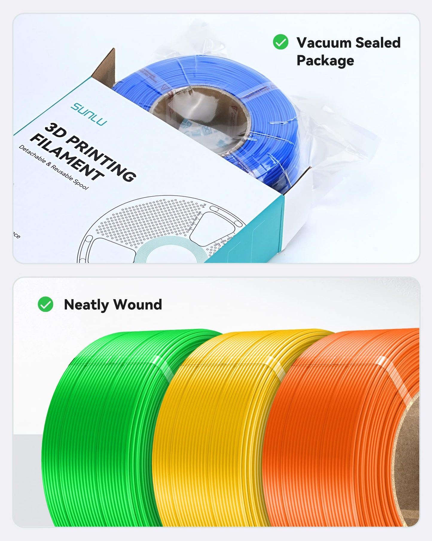 SUNLU PLA+ Refill Filament Refill 1.75mm 4KG, 3D Printer Filament PLA Plus, No-Spool Black PLA+ Filament for Reusable Spools Compatible with Bambu Labs Filament, 4-Rolls 1KG/Roll