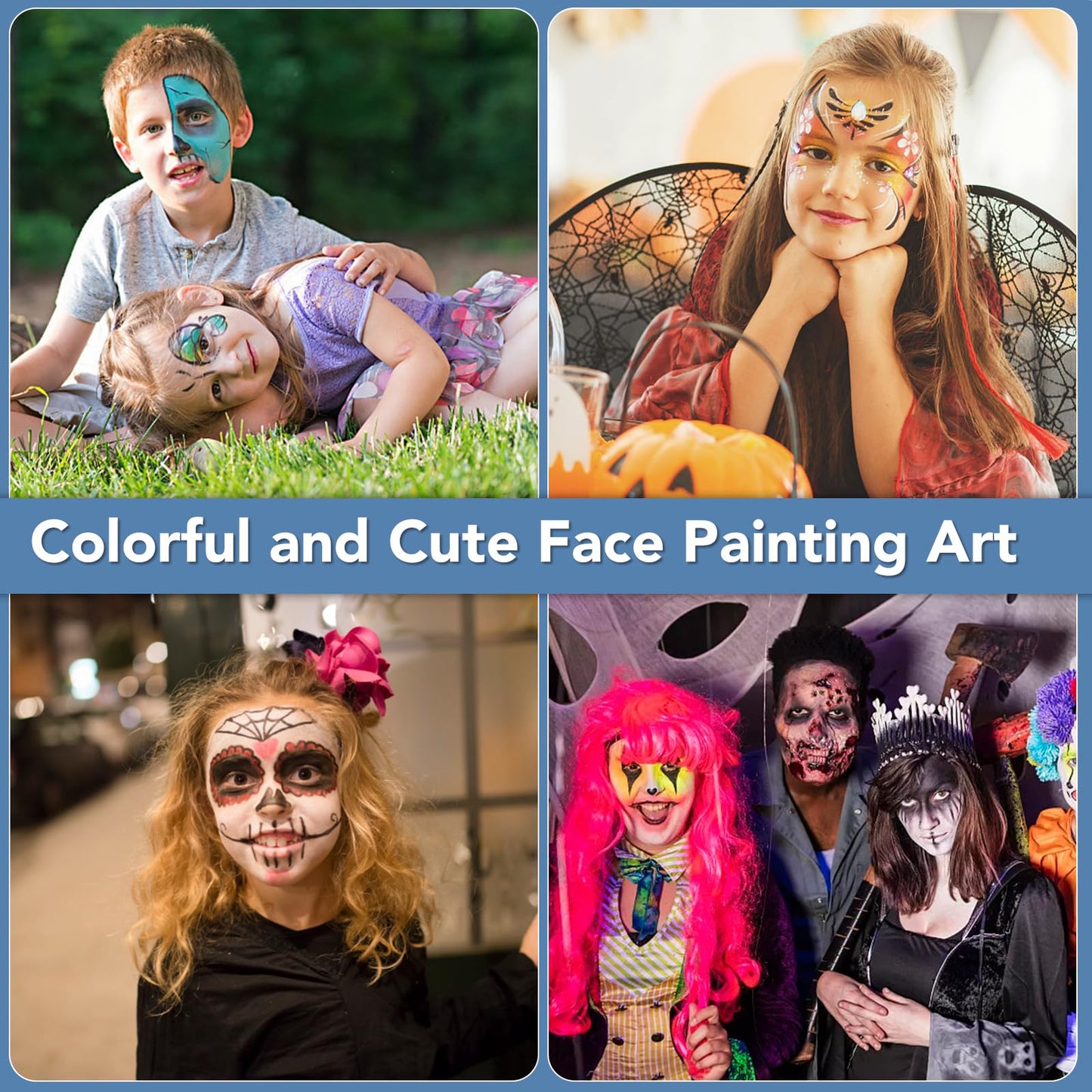 Face Painting Kit For Kids Party,22 Colors Face Paint Kit Includes Paint Tray,Sponges,Brushes and Stencils,Professional Face Painting Kit Non Toxic for Kids and Adults Halloween Makeup