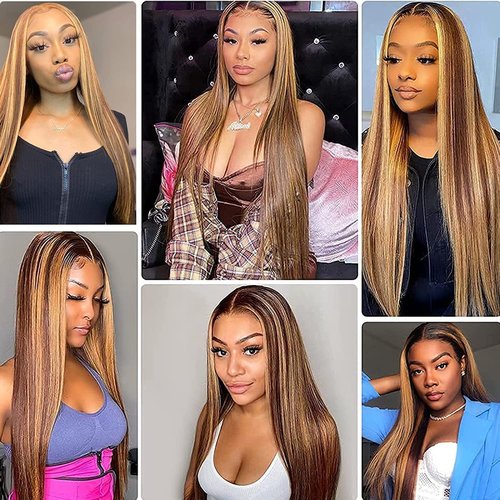 Habiliana Bundles Human Hair 20 22 24 Inch Straight Wave P4/27 Human Hair Bundles 11A Unprocessed Brazilian Virgin Quick Weave Hair Extensions for Black Women