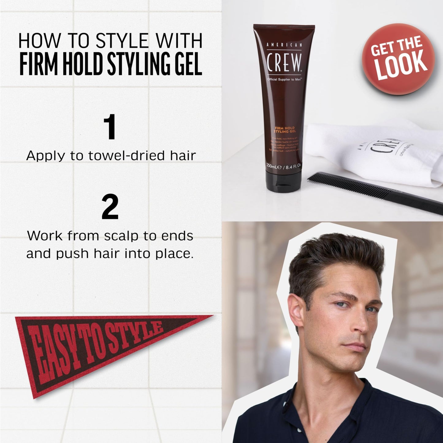 American Crew Men's Hair Styling Gel, Firm Hold, Non-Flaking, 3.3 fl oz