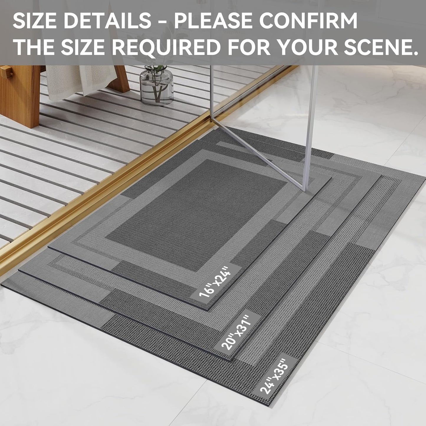 Non Slip Bath Mat, Rubber Backing Ultra Thin Bathroom Rugs Fit Under Door Quick Dry Super Absorbent Washable Bath Rug Shower Mat for Bathroom Floor Bathtub Sink, Easy Care Dark Grey 24"x 35"