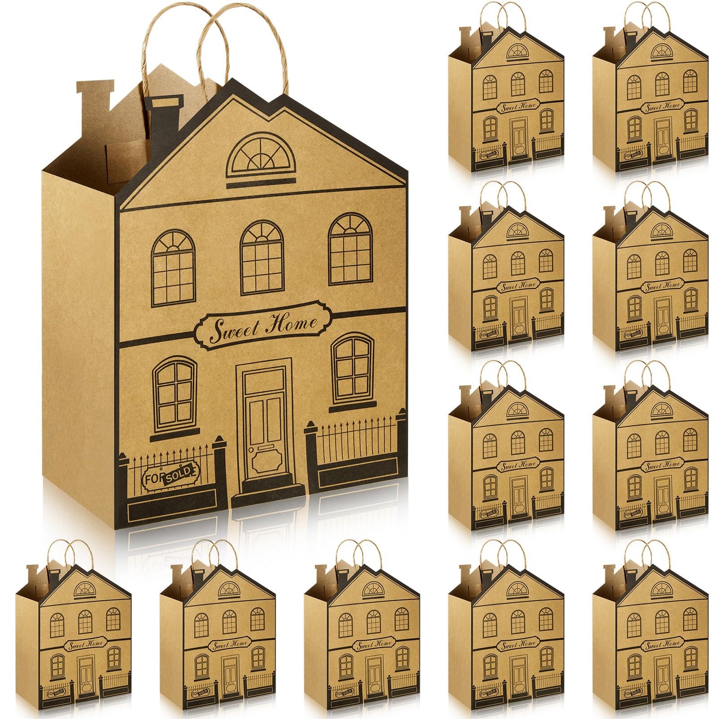 Geosar 12 Pieces House Shaped Gift Bags with Handles Real Estate Agent Gifts House Shaped Paper Treat Bags Kraft Real Estate Party Gift Wrap for Shopping Business