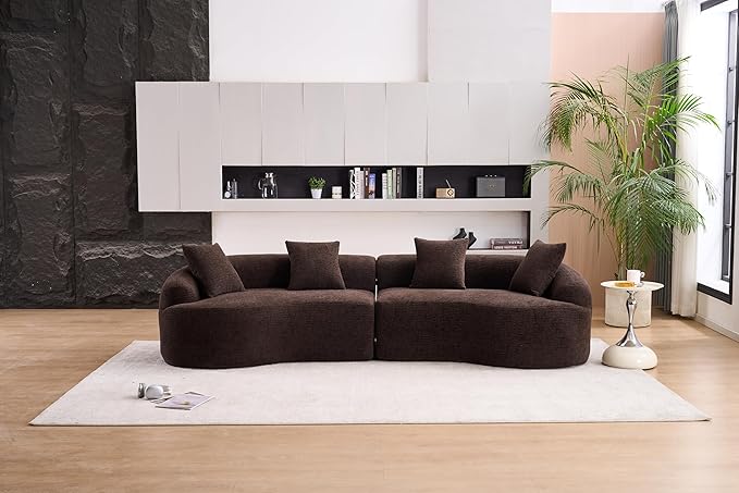 110" Oversized Modern Curved Cloud Sectional Sofa, Luxury Plush Chenille 4-Seater Deep Wide Seat Couch with 4 Pillows, No Assembly Needed Apartment Living Room Furniture, Black