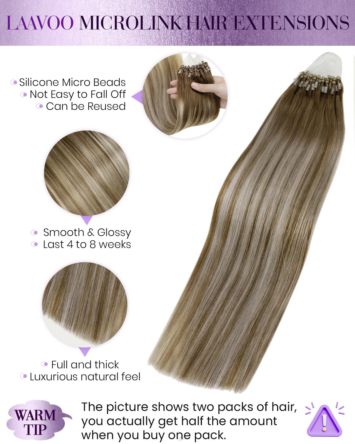 LaaVoo Micro Loop Hair Extensions Real Human Hair Balayage Light Brown Ombre Blonde 24 Inch Microlink Hair Extensions Human Hair