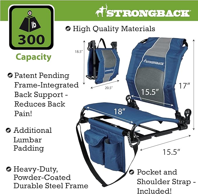 STRONGBACK Lumbar Support Stadium Seat for Bleachers – Ergonomic Chair with Back Support for Adults & All-Day Comfort