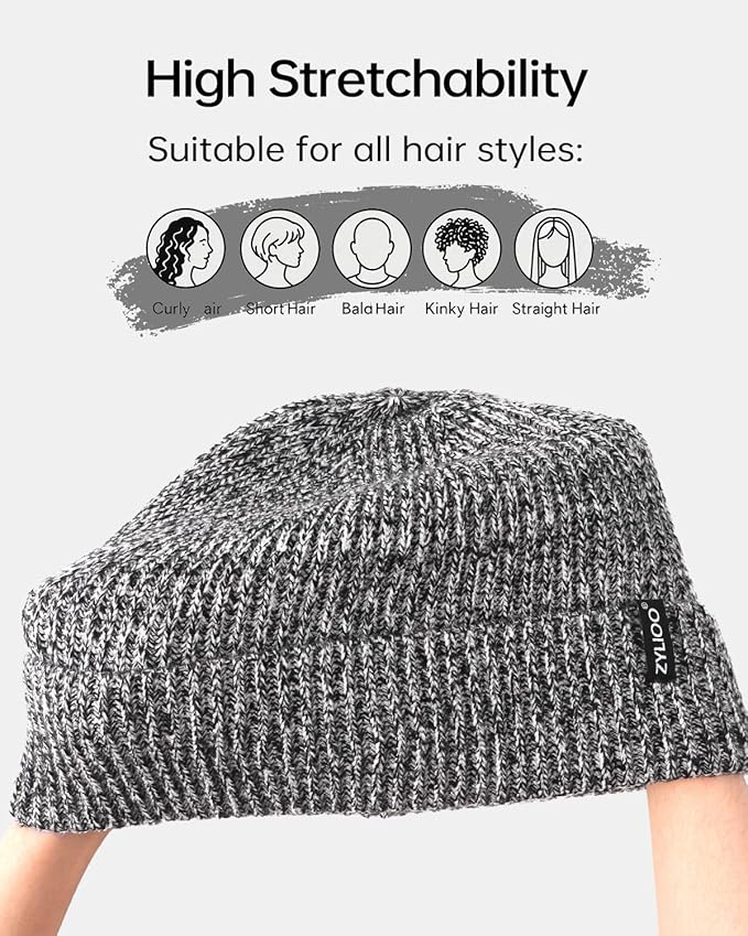 Zylioo Oversize Beanie Hats, XXL Big Size Ribbed Knit Cuffed Winter Hat for Cold Weather, Warm Skull Watch Cap