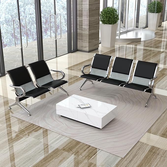 kinbor Waiting Room Chairs - Durable PU Leather Reception Bench with Armrests, 5-Seat Office Reception Guest Chairs for Office, Hospital, Airport, Bank & Lobby, Black