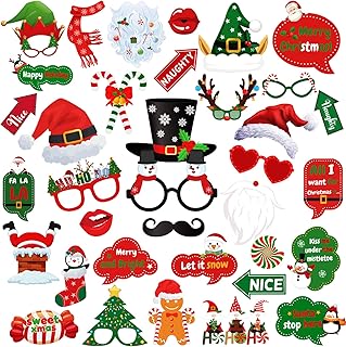 Christmas Photo Booth Props, 36Pcs Christmas Decorations Party Favors Games for Adults Office, Photo Props Backdrop Party ...