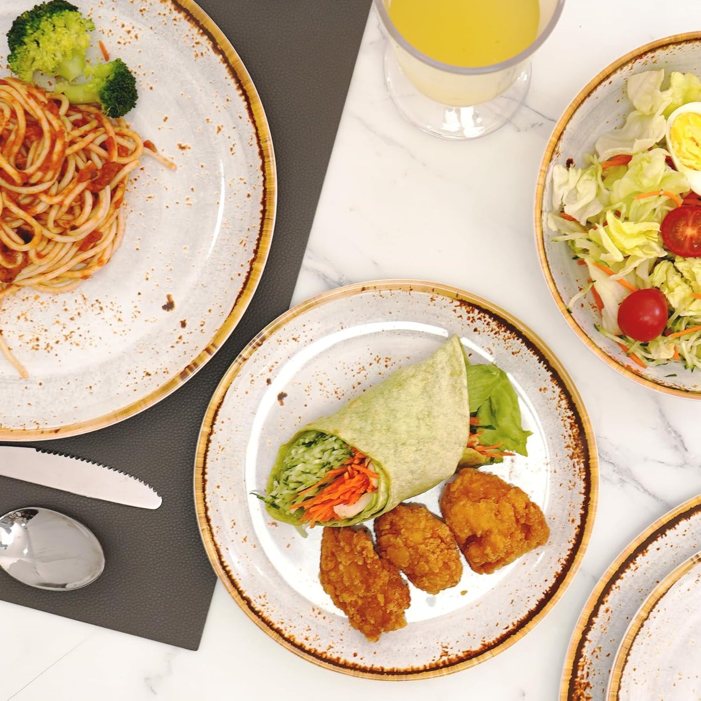 TP 12-Piece Dinnerware Set, Melamine Dishes Set with Bowls and Plates, Non-breakable and Lightweight Dinner Service for 4, Grey Swirl