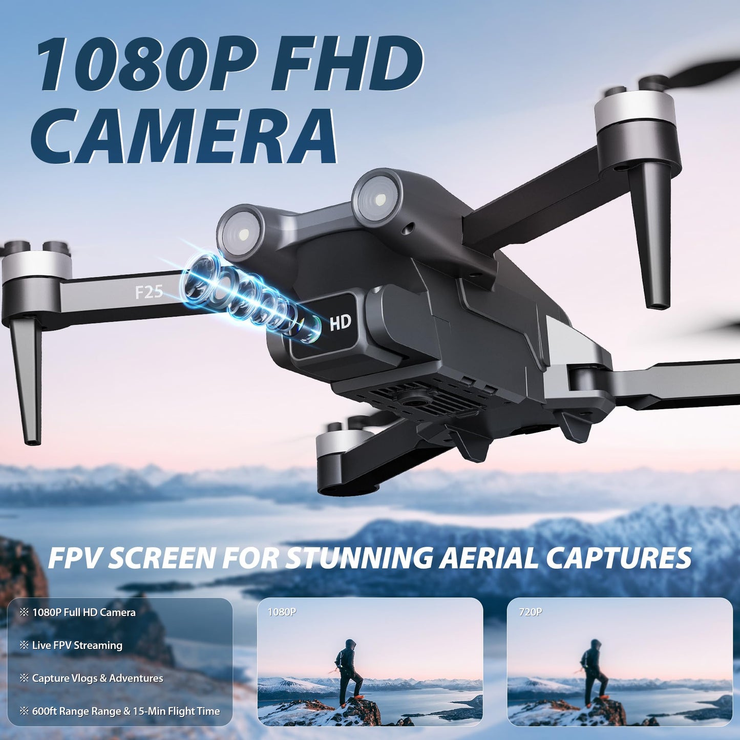 Contixo F25 GPS Drone for Adults with 1080p HD Camera, 4.3" FPV RC Screen Included, Waypoint Flight, Orbit Mode, Selfie Mode, Altitude Hold, 16 Min Flight, Carrying Case, Landing Pad, 5.9oz/167g