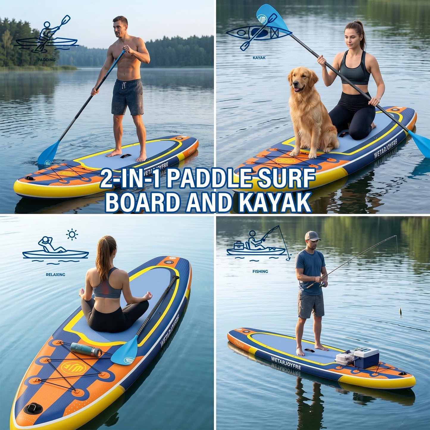 WETARJOYFRE Inflatable Stand Up Paddle Board, 11' x 33" x 6" Extra Wide SUP with Premium Accessories, Non-Slip Deck ISUP for All Skill Levels, Adults, Youth, Fishing, Yoga, Floating on Ocean & Lake