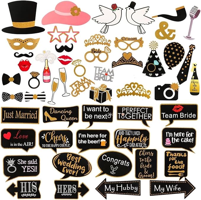60Pcs Wedding Photo Booth Props, Wedding Props for Photos Bachelorette Weddings Shower Party Decorations
