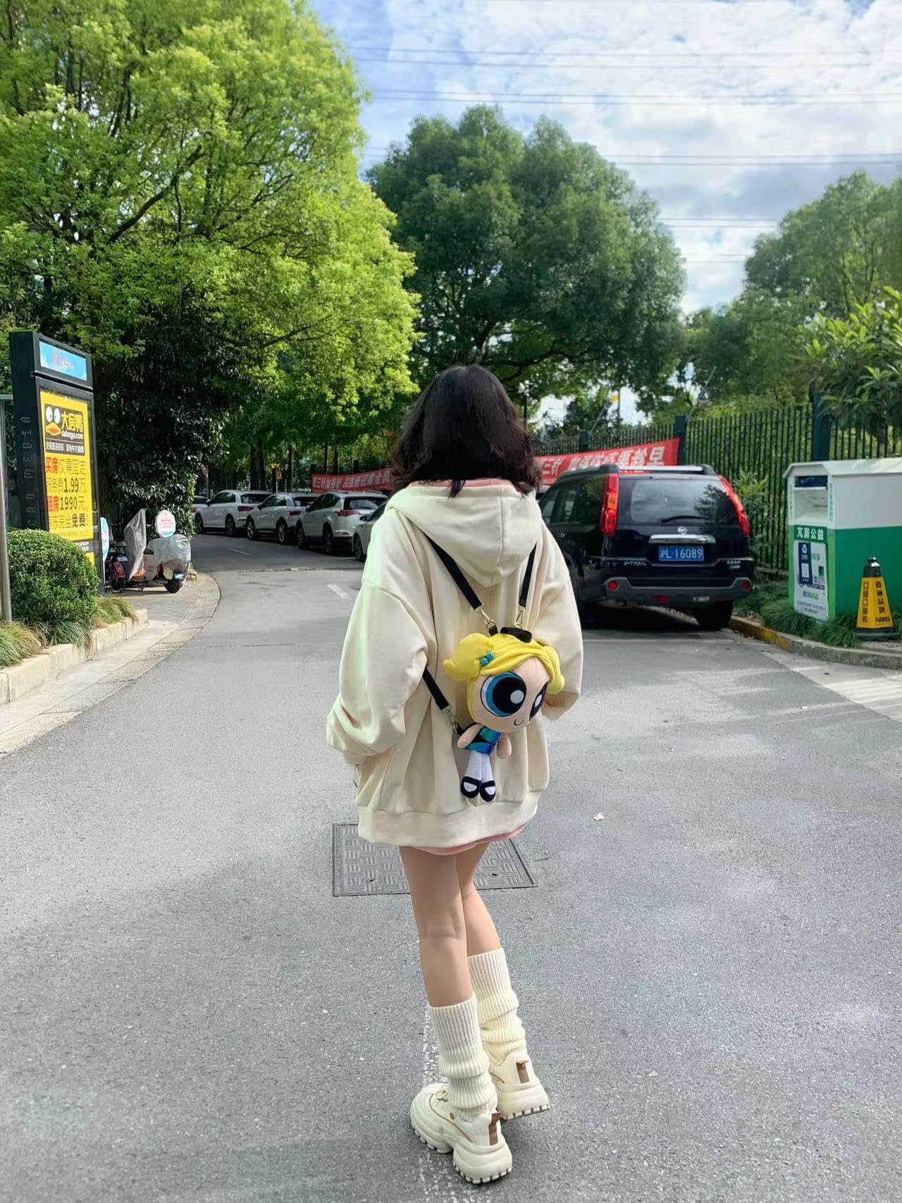 OATSBAS Kawaii Zip Up Hoodie Women Cute Cartoon Embroidery Oversized Pullover Sweatshirt Harajuku Kawaii Hooded Top (Small,Beige-Thick)