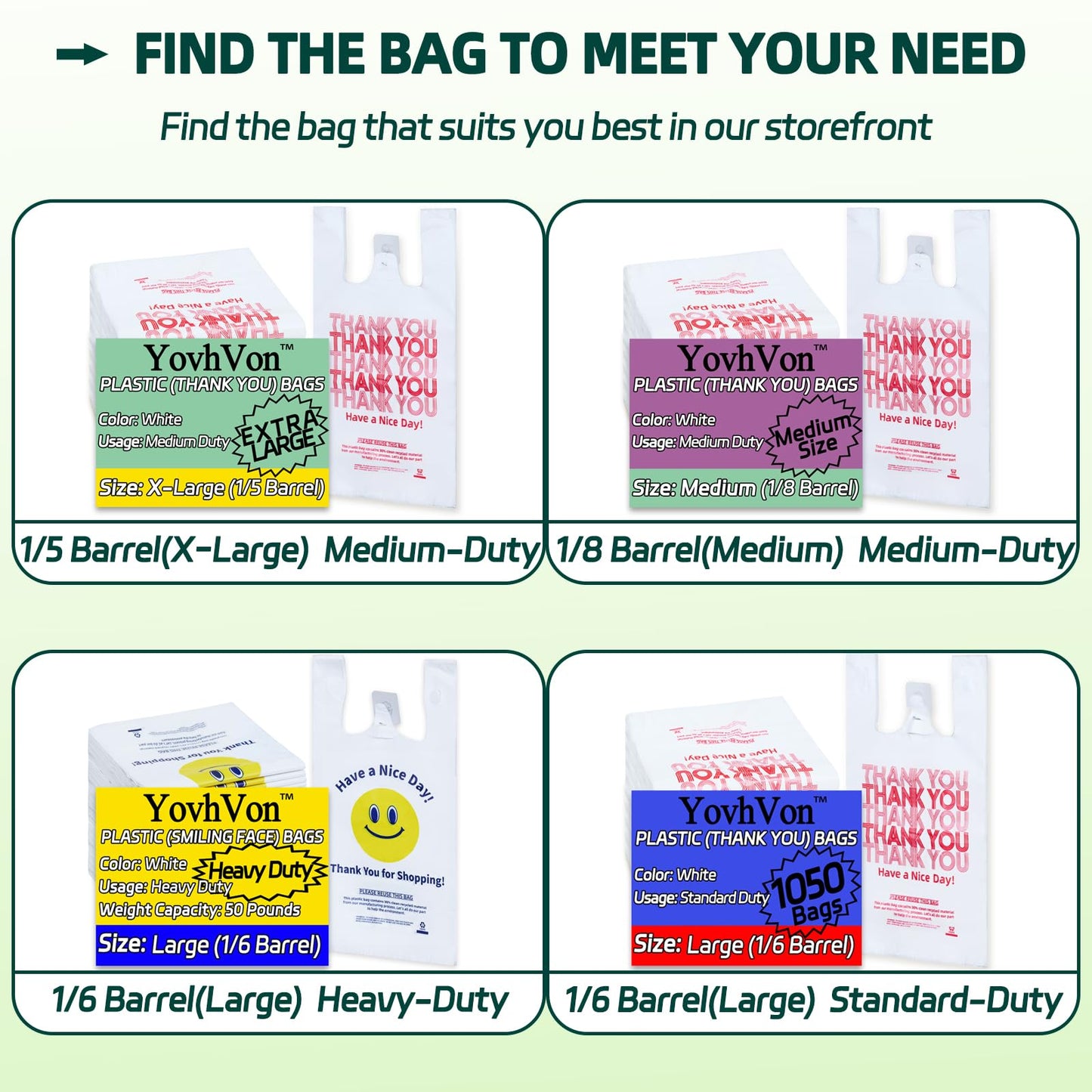 YovhVon Extra Large (13" x 8" x 23") X-Large Size up, 100 Count Plastic Bags with Handles, T-Shirt Bags, Thank You bags, Shopping Bag, Grocery bag, White, 1/5 Barrel, Plastic Bag, for Small Business