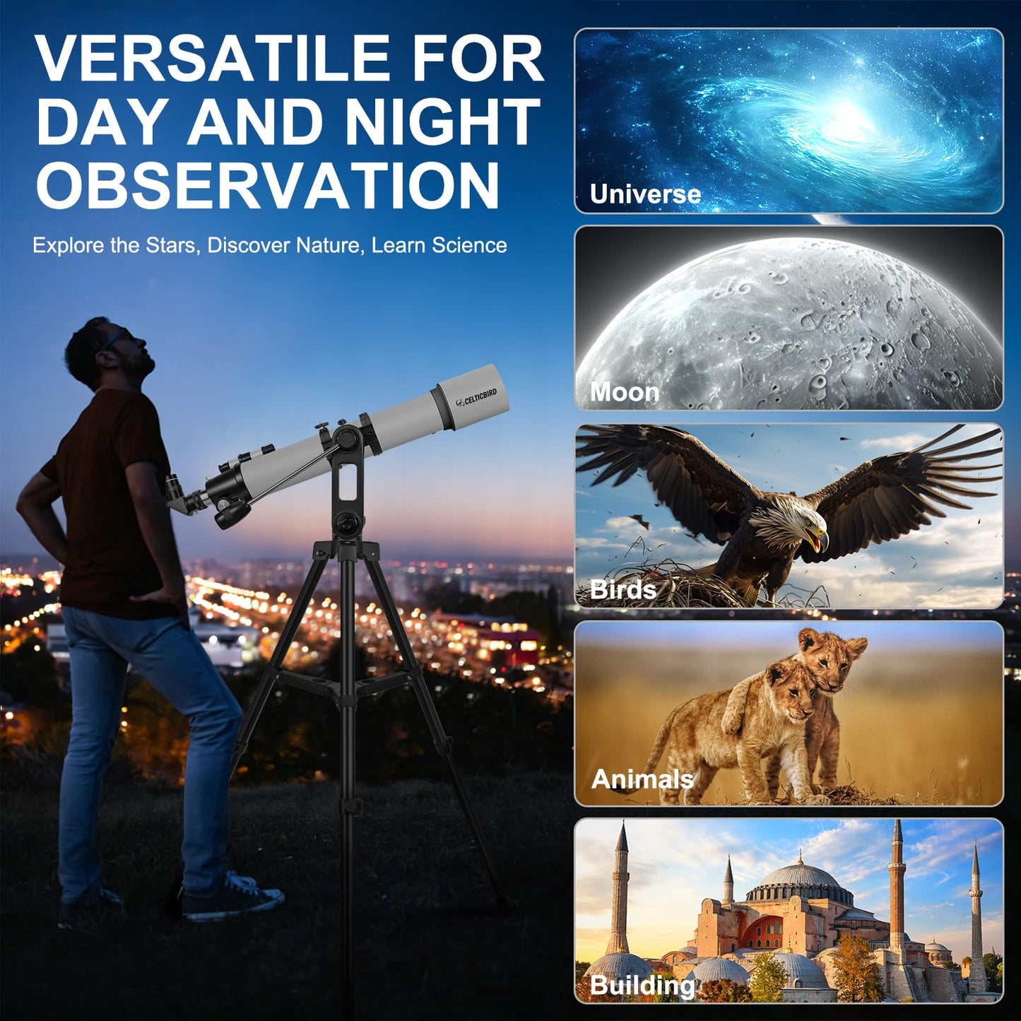 90mm Aperture 800mm Refractor Telescope for Adults High Powered Telescopes for Astronomy Beginners – Professional AZ Mount Tripod, HD Optics, Phone Adapter