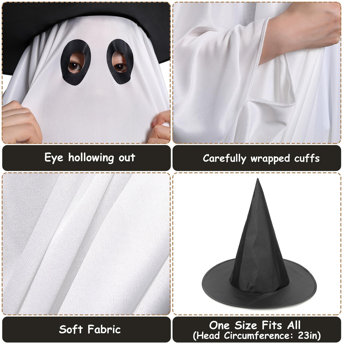 PURPLE STAR 1N Halloween Ghost Costume for Kids Adult- White Ghost Cloak Costume with Witch Hat- Spooky Halloween Ghost Costumes Fancy Dress Cosplay for Party Trick-or-Treating (Small)