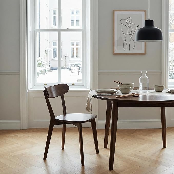 Grewood Oak Wood Dining Chairs,Mid Century Modern Dining Chairs with Comfortable Curved Backrest,Wood Chairs for Kitchen,Dining Room (1, Walnut Color)