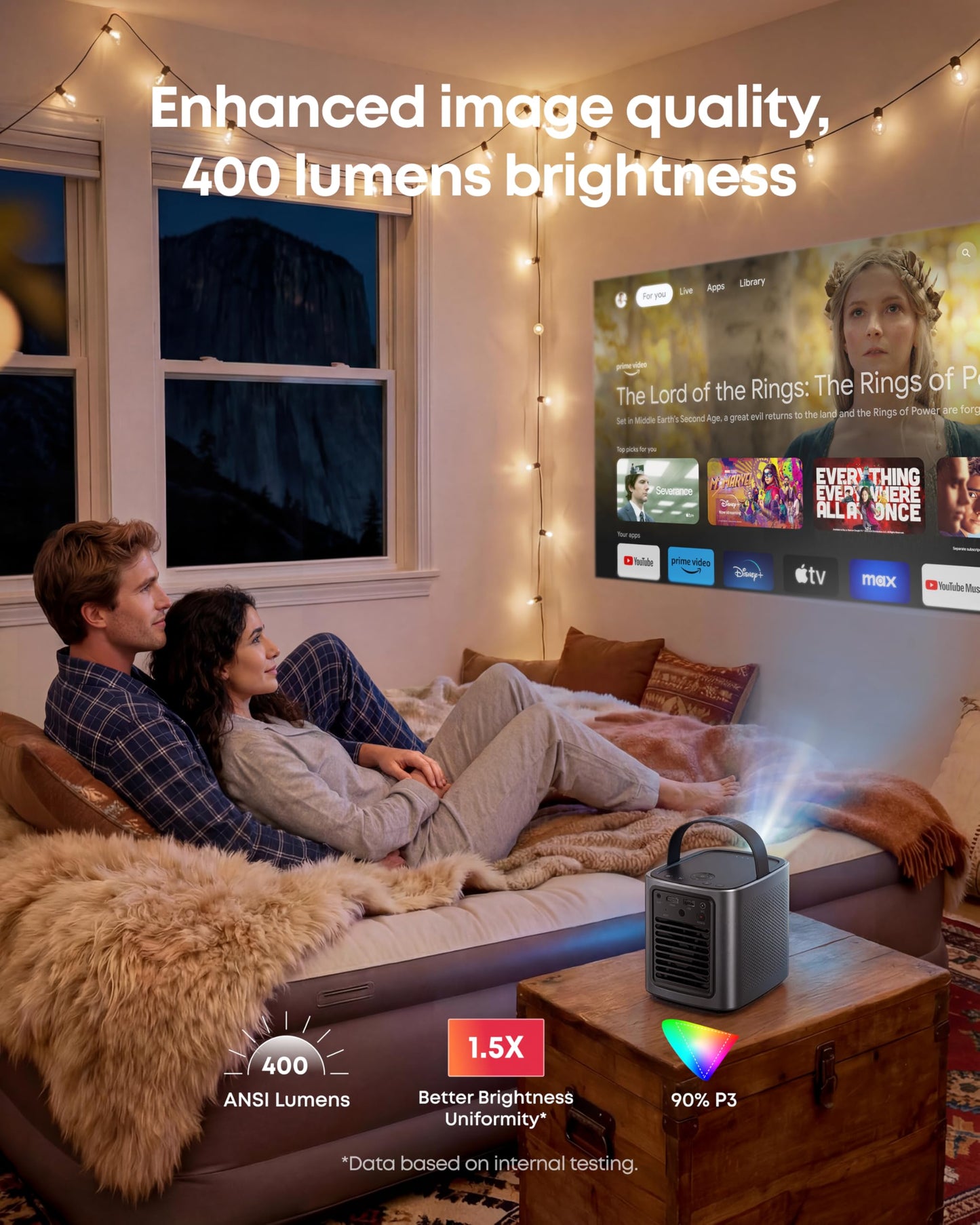 NEBULA Mars 3 Air GTV Projector - Netflix Officially Licensed, 400 ANSI-Lumen Brightness, Native 1080P, Dolby Digital Sound,150-Inch Picture, Built-In Battery for 2.5 Hours of Playtime Anywhere.