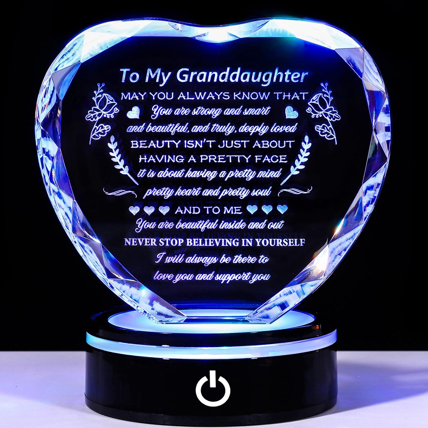 YWHL Granddaughter Gifts from Grandma Valentine Day Christmas Graduation Birthday Gift Ideas for Granddaughter from Grandparents Heart Crystal Keepsakes to My Granddaughter Present on Wedding Day Back to School